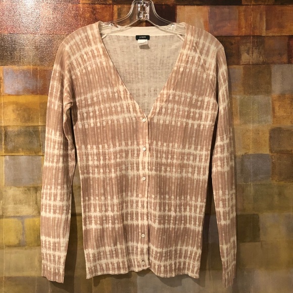 J CREW LS Silk & Linen Tan & Cream Cardigan MINT! - Picture 7 of 8